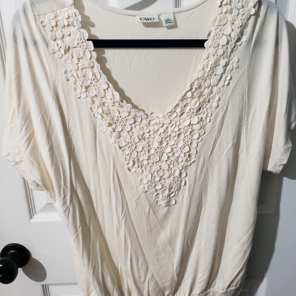 Long v neck lace front shirt